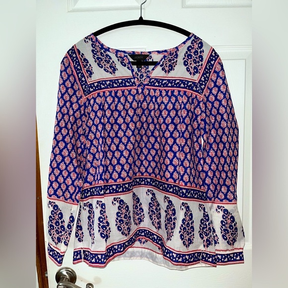 J. Crew Women's Blue and White Patterned Blouse - Picture 1 of 3